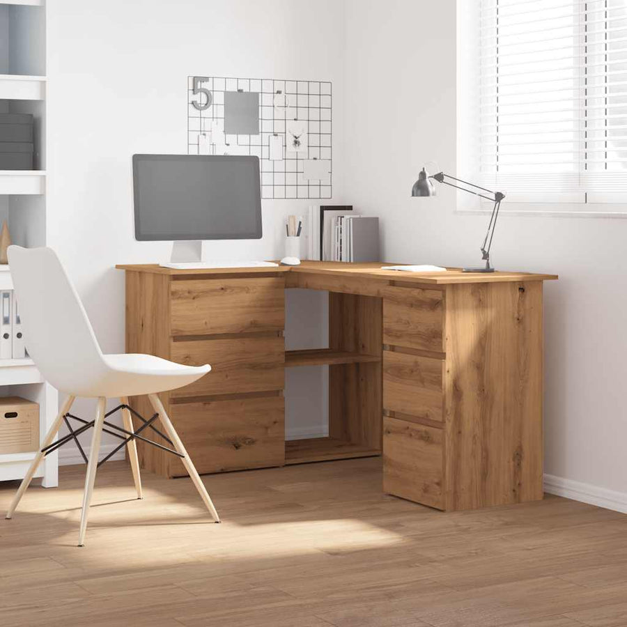 Hoekbureau 145x100x76 cm bewerkt hout artisanaal eikenkleur