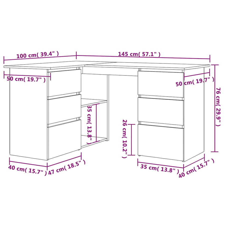 Hoekbureau 145x100x76 cm bewerkt hout artisanaal eikenkleur