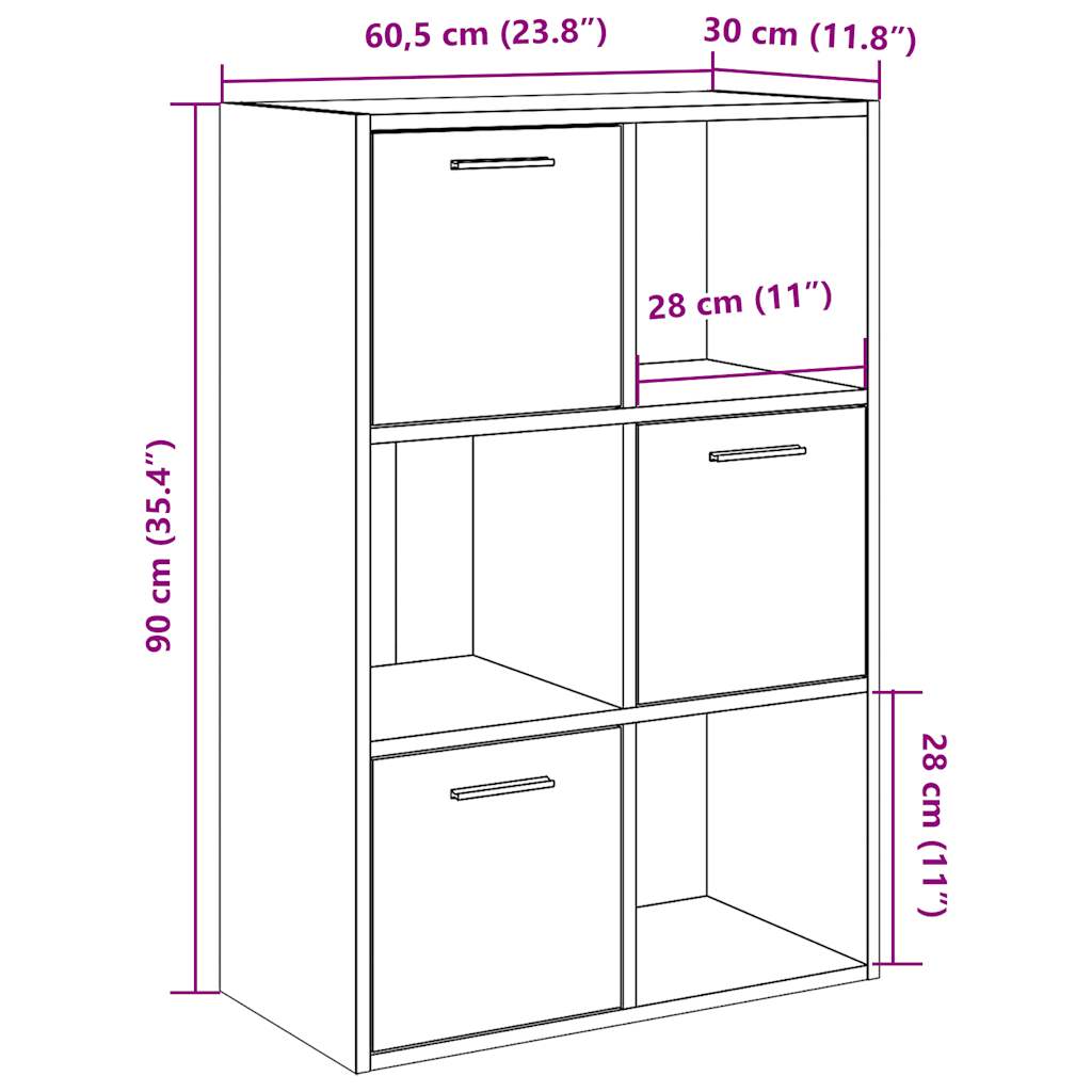 Boekenkast 60,5x30x90 cm bewerkt hout oud houtkleurig