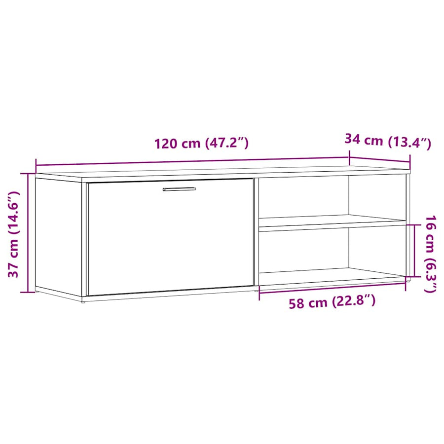 Tv-meubel 120x34x37 cm bewerkt hout oud houtkleurig