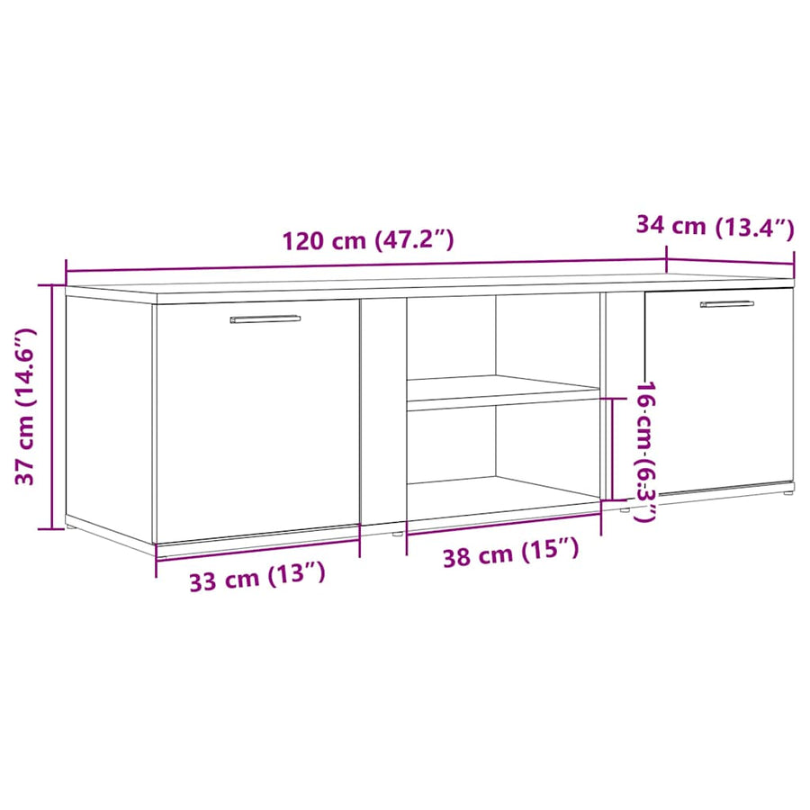 Tv-meubel 120x34x37 cm bewerkt hout oud houtkleurig