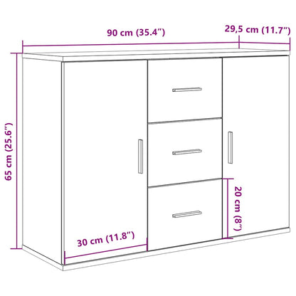 Dressoir 90x29,5x65 cm bewerkt hout artisanaal eikenkleur