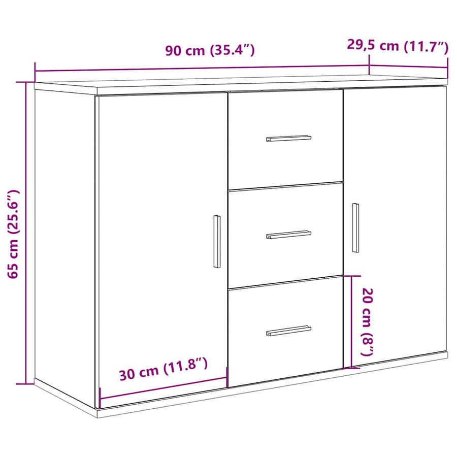 Dressoir 90x29,5x65 cm bewerkt hout artisanaal eikenkleur