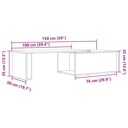 Salontafel 150x50x35 cm bewerkt hout oud houtkleurig