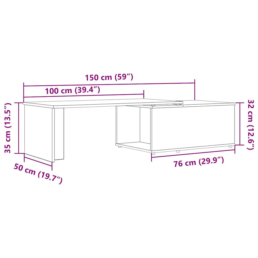 Salontafel 150x50x35 cm bewerkt hout artisanaal eikenkleur
