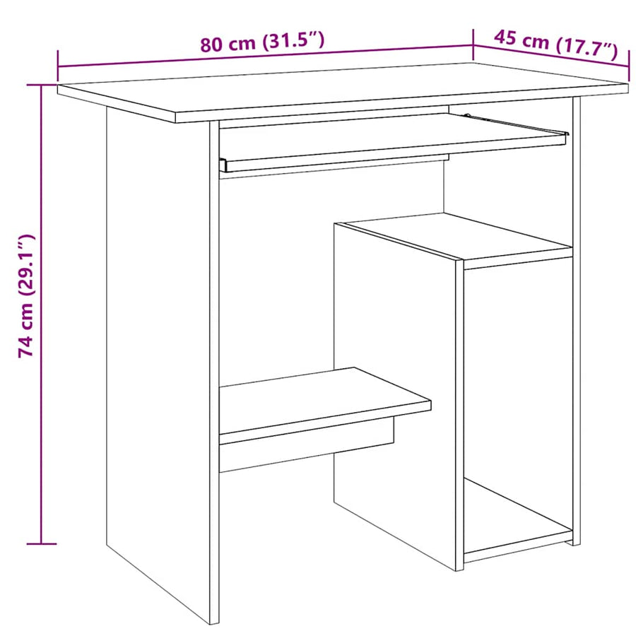 Bureau 80x45x74 cm bewerkt hout oud houtkleurig