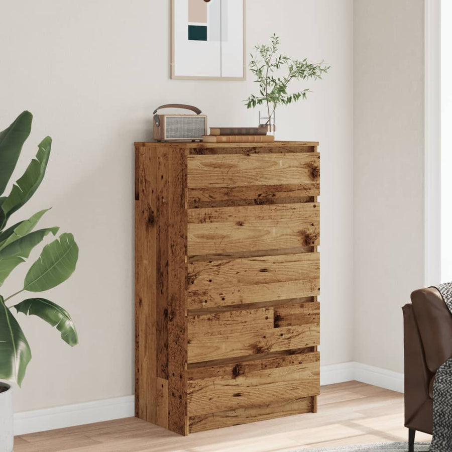 Ladekast 60x36x103 cm bewerkt hout oud houtkleurig