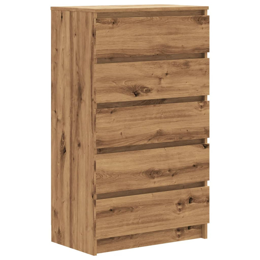 Ladekast 60x36x103 cm bewerkt hout artisanaal eikenkleur