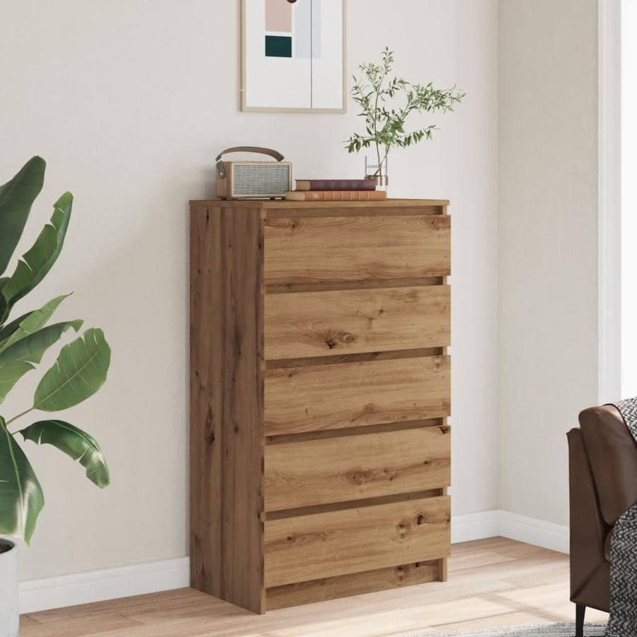 Ladekast 60x36x103 cm bewerkt hout artisanaal eikenkleur