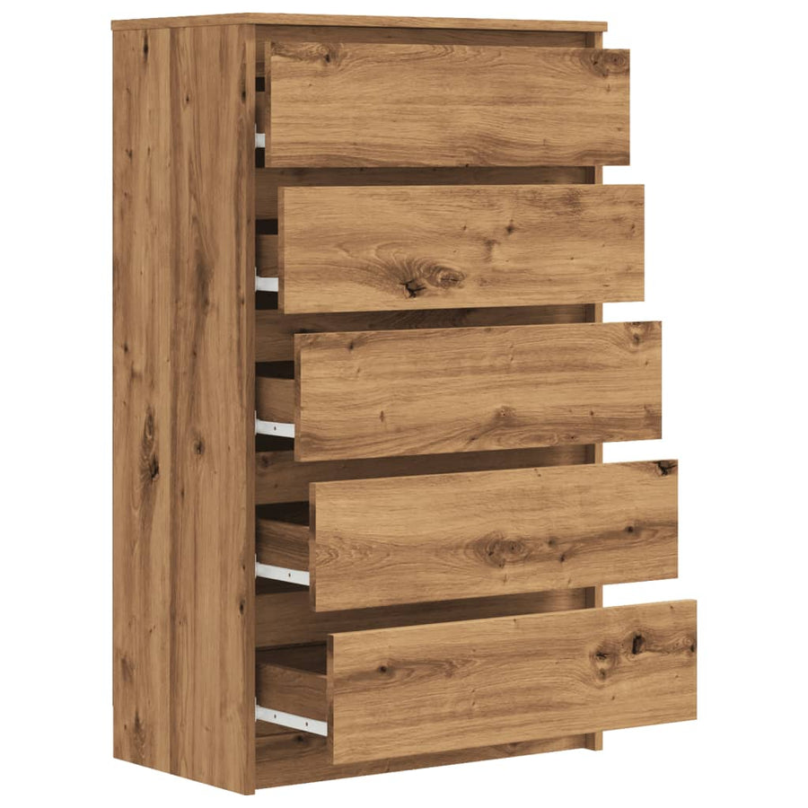 Ladekast 60x36x103 cm bewerkt hout artisanaal eikenkleur