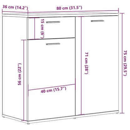 Dressoir 80x36x75 cm bewerkt hout artisanaal eikenkleur
