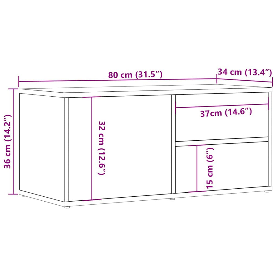 Tv-meubel 80x34x35,5 cm bewerkt hout oud houtkleurig