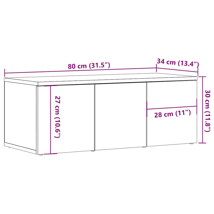 Tv-meubel 80x34x30 cm bewerkt hout oud houtkleurig
