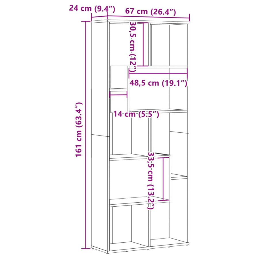 Boekenkast 67x24x161 cm bewerkt hout oud houtkleurig