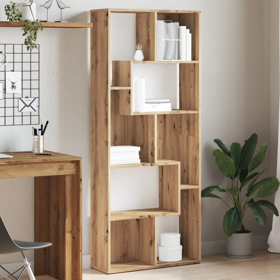 Boekenkast 67x24x161 cm bewerkt hout artisanaal eikenkleurig