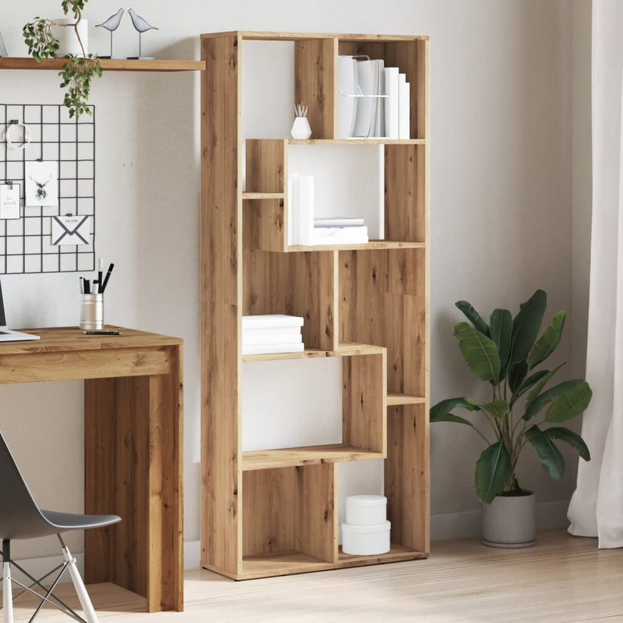 Boekenkast 67x24x161 cm bewerkt hout artisanaal eikenkleurig