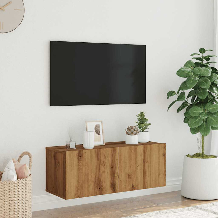 Tv-wandmeubel 80x30x30 cm bewerkt hout artisanaal eikenkleurig