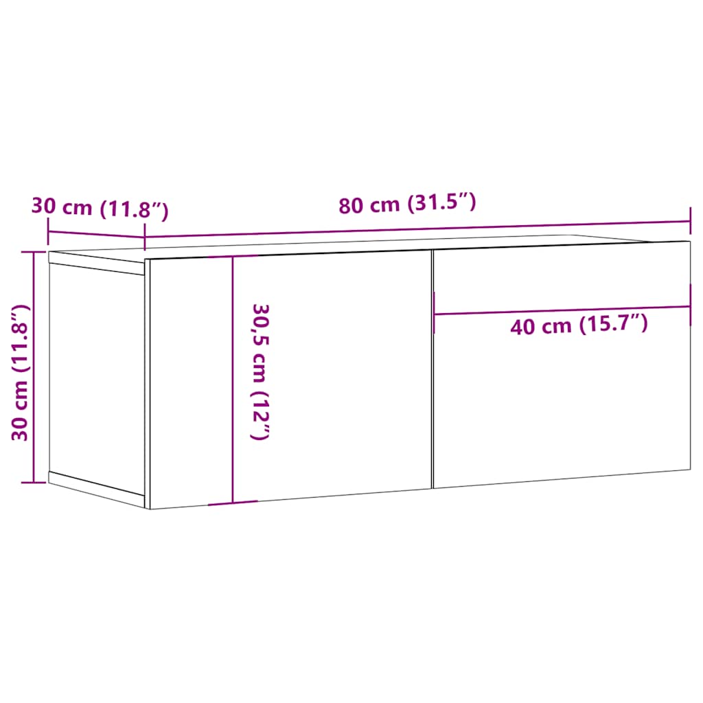 Tv-wandmeubel 80x30x30 cm bewerkt hout artisanaal eikenkleurig