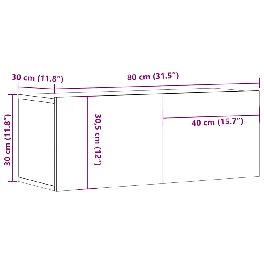 Tv-wandmeubel 80x30x30 cm bewerkt hout artisanaal eikenkleurig