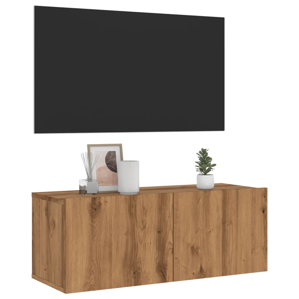 Tv-wandmeubel 80x30x30 cm bewerkt hout artisanaal eikenkleurig