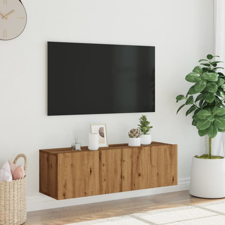Tv-wandmeubel 100x30x30 cm bewerkt hout artisanaal eikenkleurig