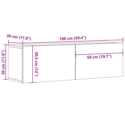 Tv-wandmeubel 100x30x30 cm bewerkt hout artisanaal eikenkleurig