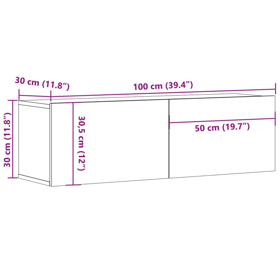 Tv-wandmeubel 100x30x30 cm bewerkt hout artisanaal eikenkleurig