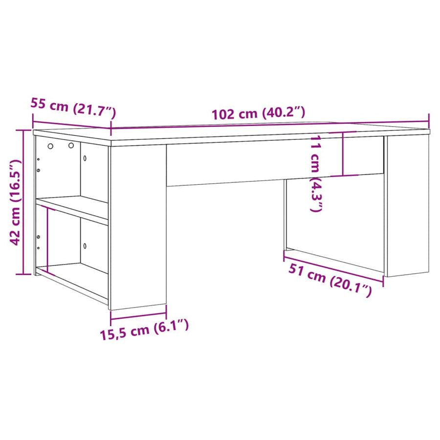 Salontafel 102x55x42 cm bewerkt hout oud houtkleurig