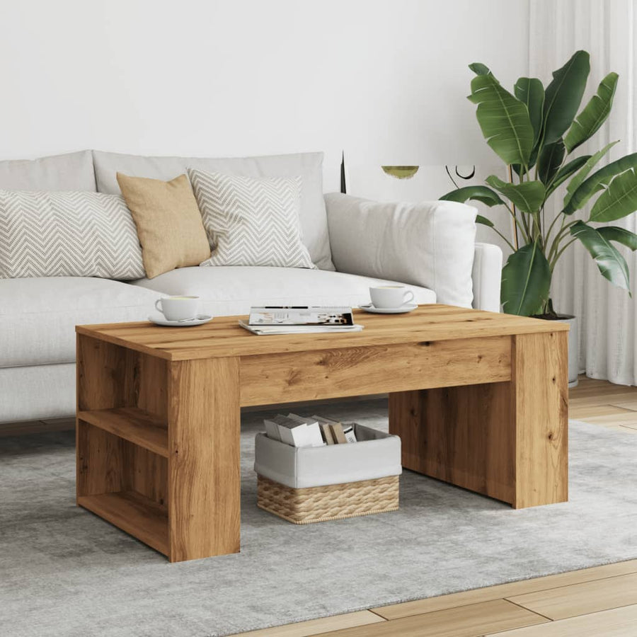 Salontafel 102x55x42 cm bewerkt hout artisanaal eikenkleur