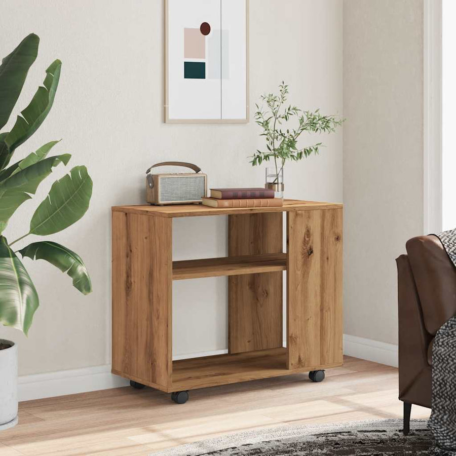 Bijzettafel 70x35x55 cm bewerkt hout artisanaal eikenkleurig