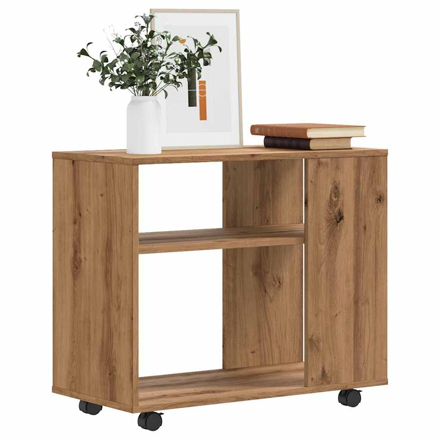 Bijzettafel 70x35x55 cm bewerkt hout artisanaal eikenkleurig