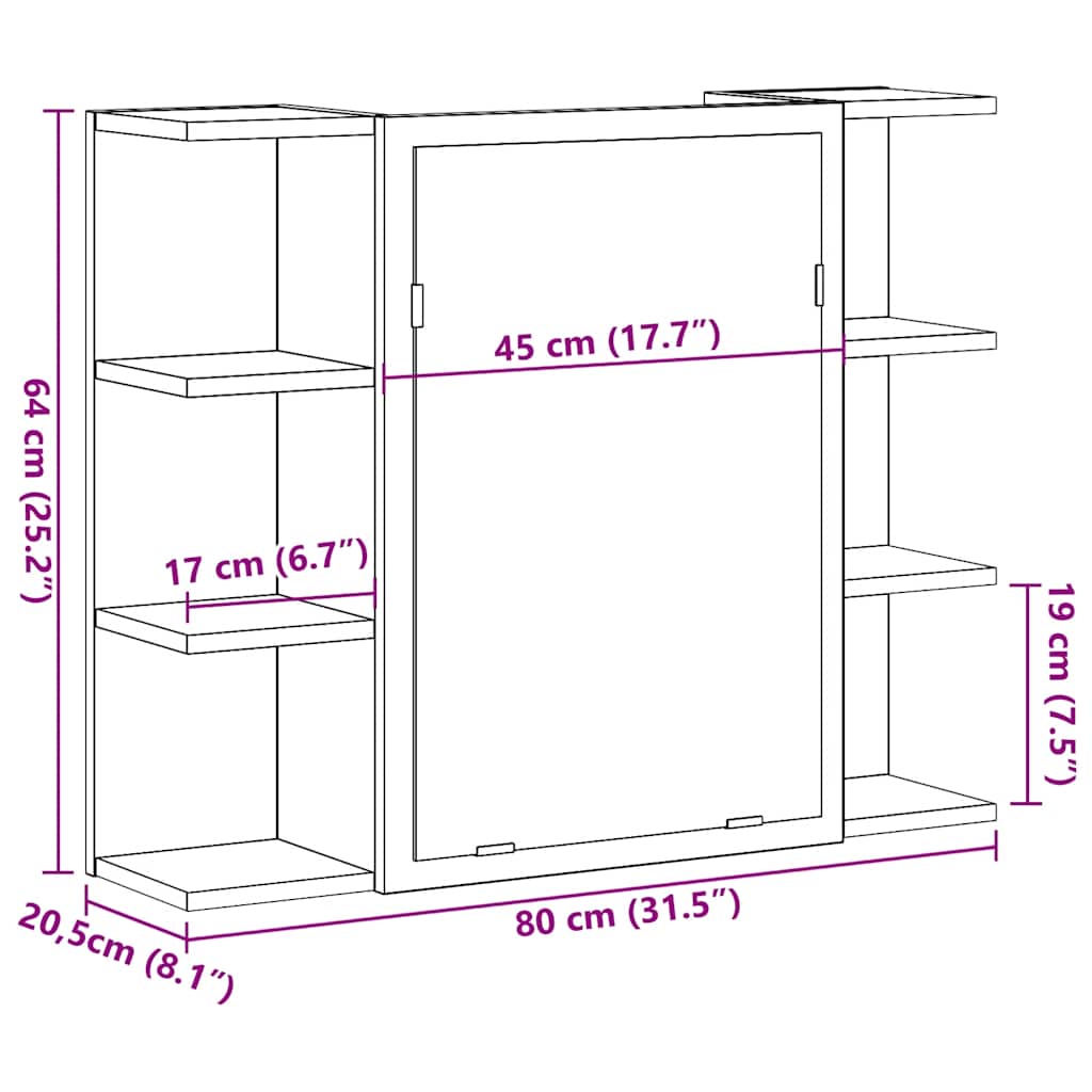 Badkamerspiegelkast 80x20,5x64 cm bewerkt hout artisanaal eiken