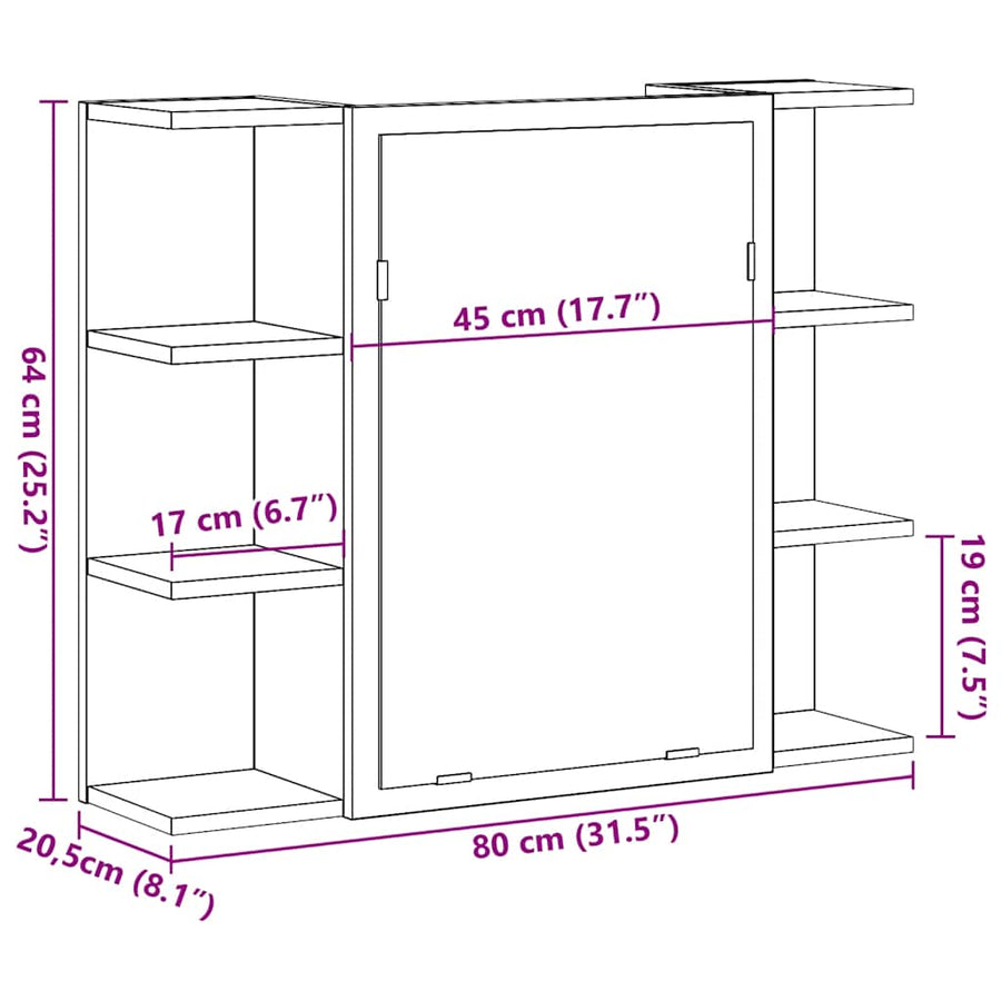 Badkamerspiegelkast 80x20,5x64 cm bewerkt hout artisanaal eiken