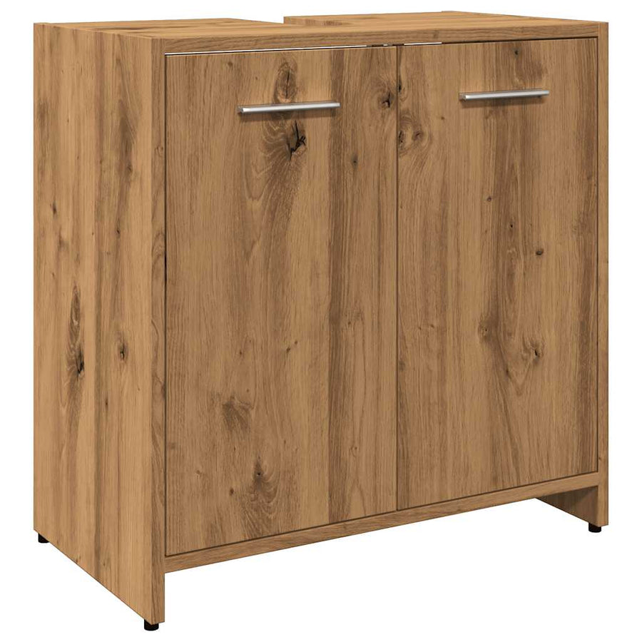 Wastafelkast 60x33x60 cm bewerkt hout artisanaal eikenkleurig