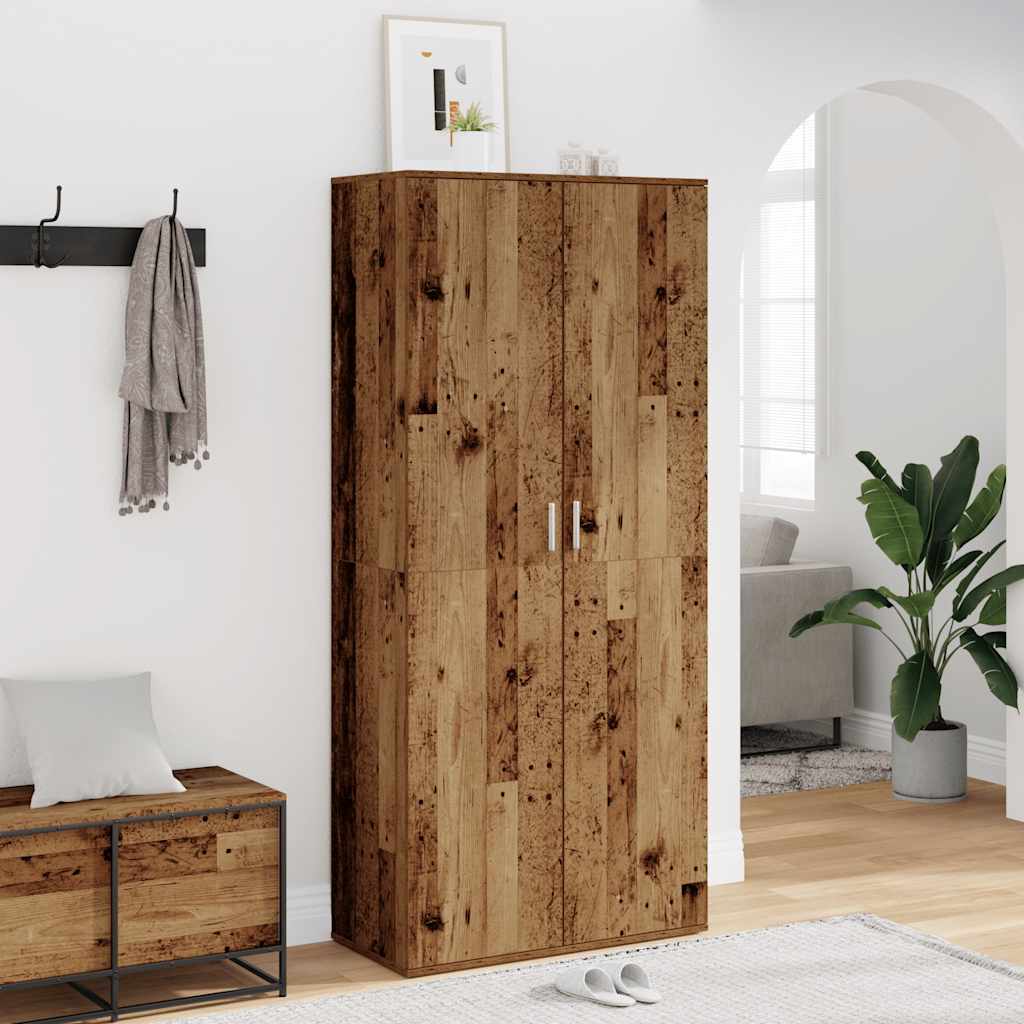 Schoenenkast 80x39x178 cm bewerkt hout oud houtkleurig