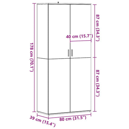 Schoenenkast 80x39x178 cm bewerkt hout oud houtkleurig