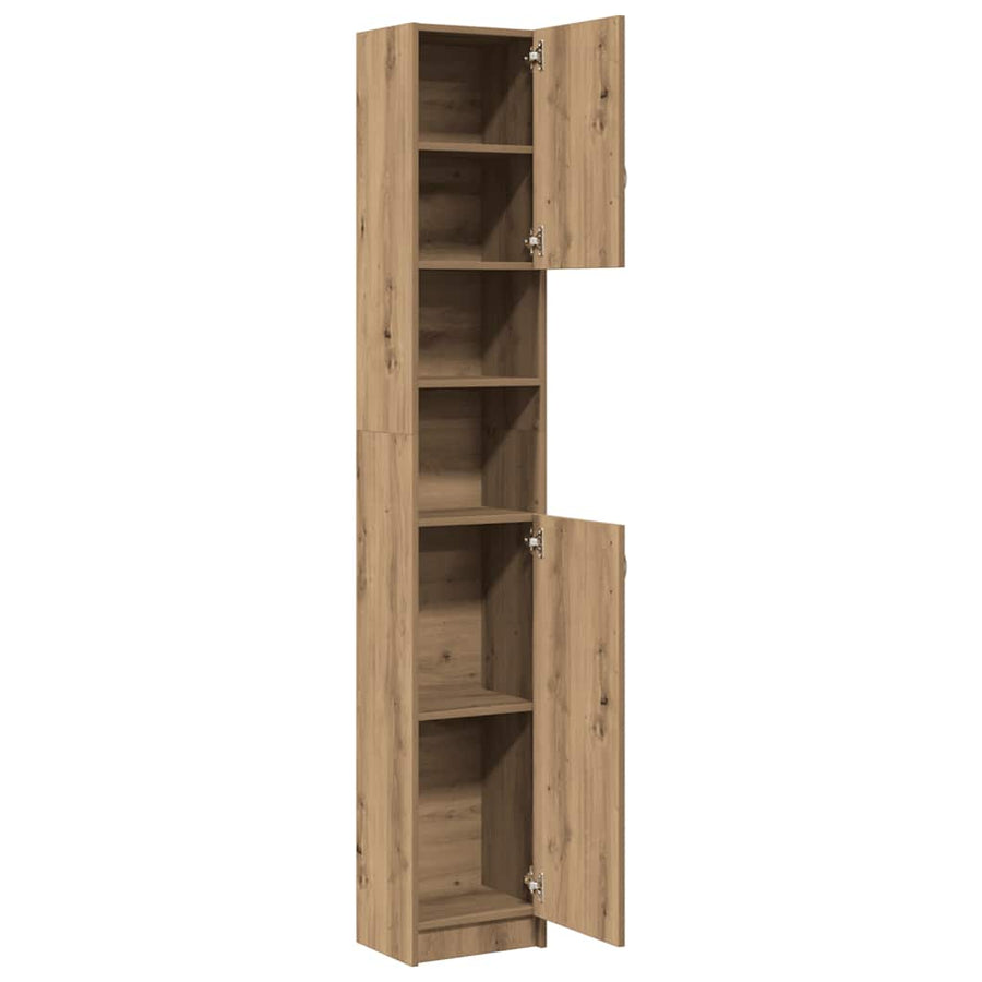 Badkamerkast 32x25,5x190cm bewerkt hout artisanaal eikenkleurig