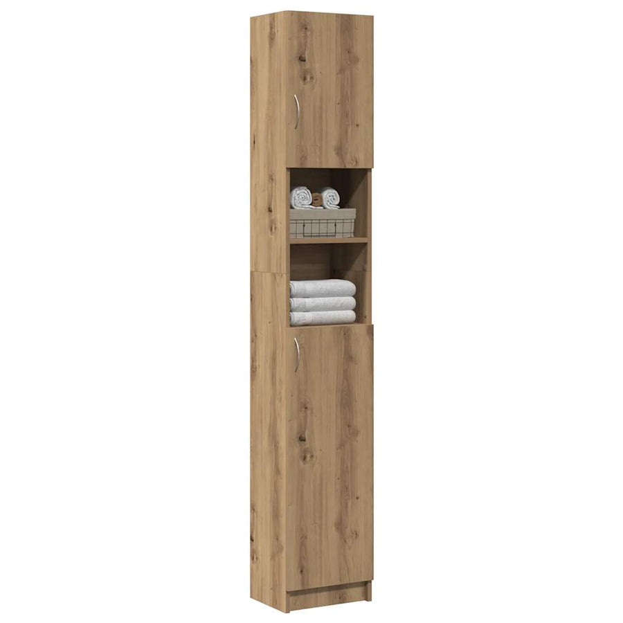 Badkamerkast 32x25,5x190cm bewerkt hout artisanaal eikenkleurig