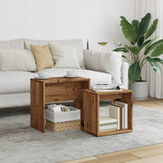 2-piece Table Set, Carved Wood, Old Wood-Colored