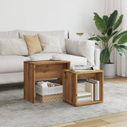2-piece Side Table Set, crafted wood, artisan, oak-colored