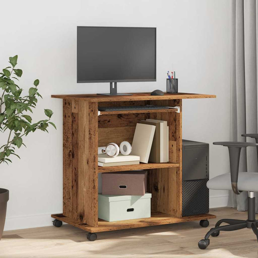 Computerbureau 80x50x75 cm bewerkt hout oud houtkleurig