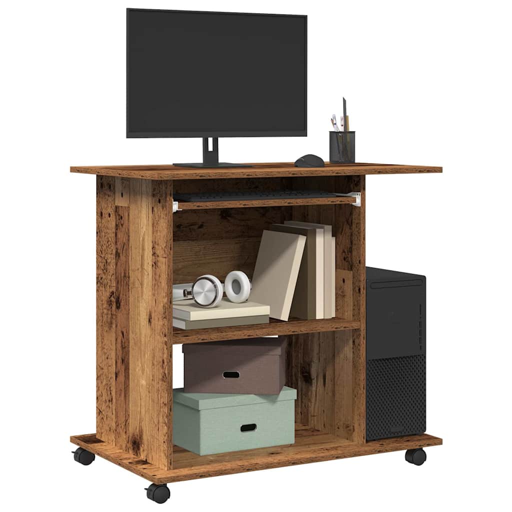 Computerbureau 80x50x75 cm bewerkt hout oud houtkleurig