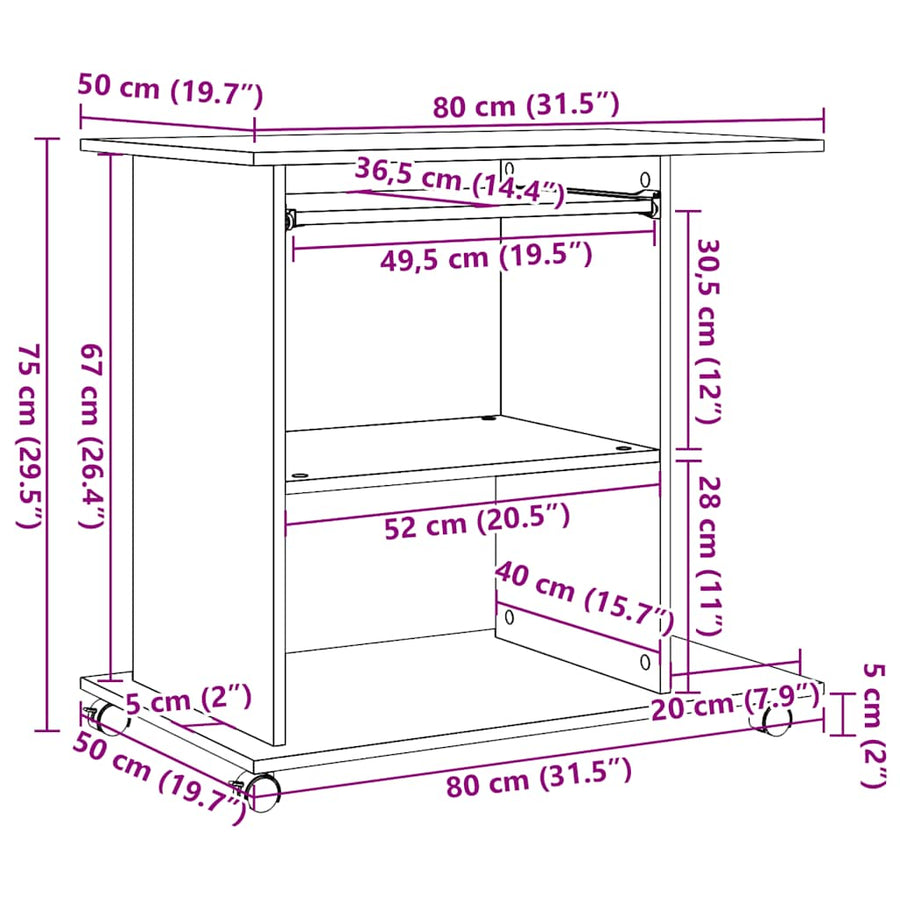 Computerbureau 80x50x75 cm bewerkt hout artisanaal eikenkleur