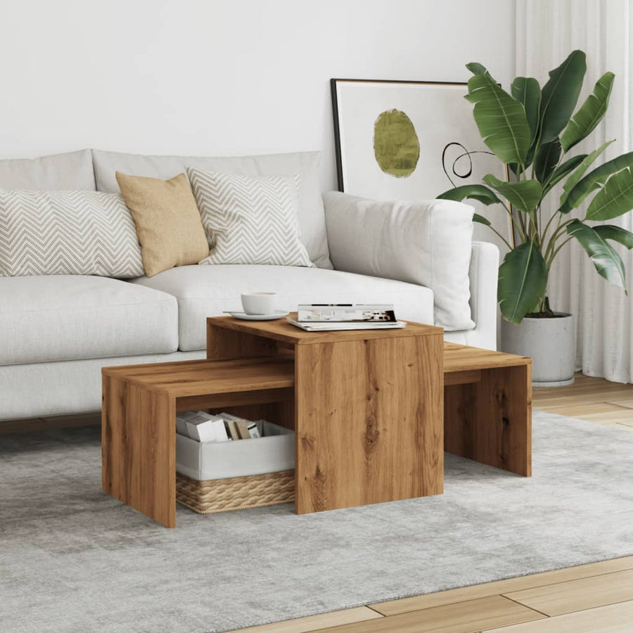 Salontafel 100x48x40 cm bewerkt hout artisanaal eikenkleurig