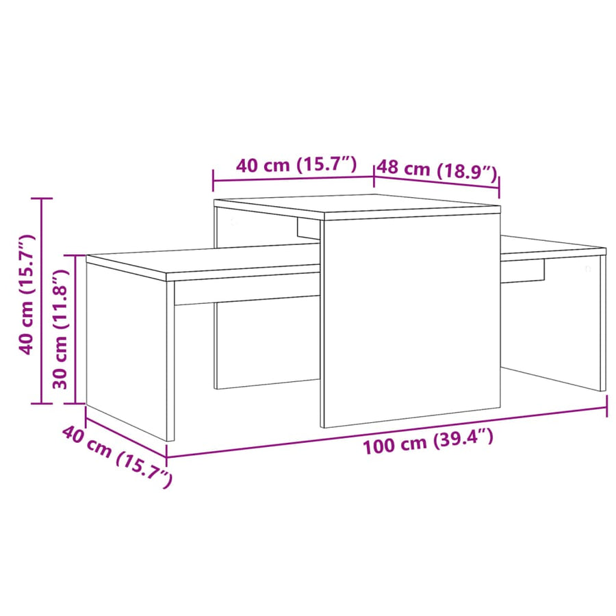 Salontafel 100x48x40 cm bewerkt hout artisanaal eikenkleurig