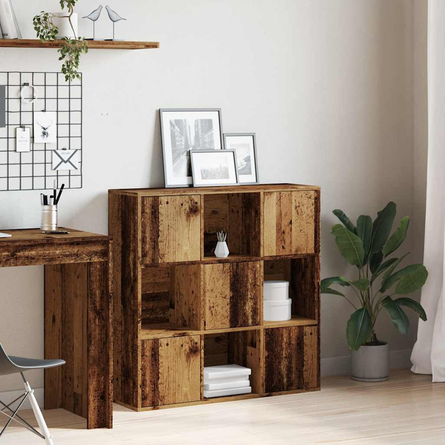 Boekenkast 90x28x90 cm bewerkt hout oud houtkleurig