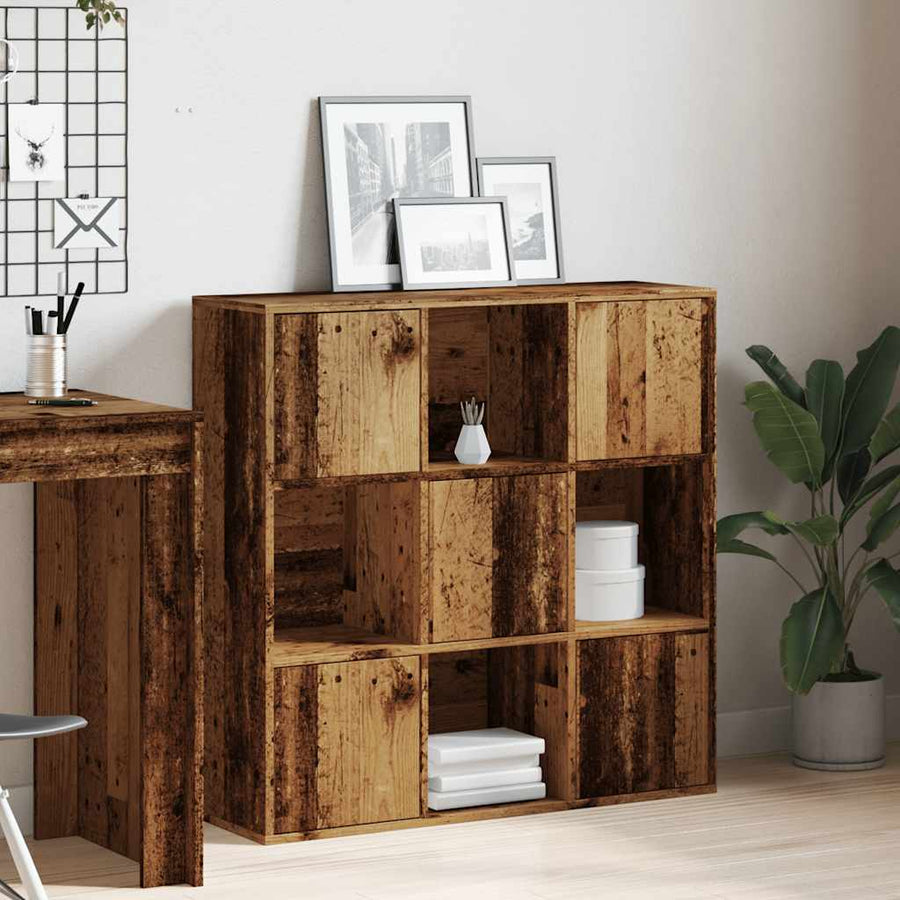 Boekenkast 90x28x90 cm bewerkt hout oud houtkleurig