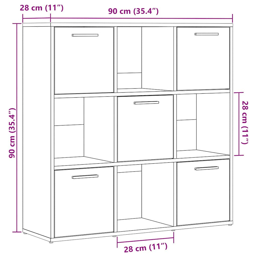 Boekenkast 90x28x90 cm bewerkt hout oud houtkleurig