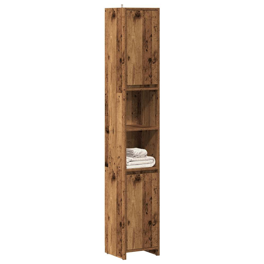 Badkamerkast 30x30x183,5 cm bewerkt hout oud houtkleurig