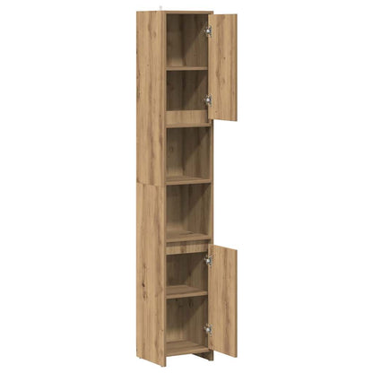 Badkamerkast 30x30x183,5 cm bewerkt hout artisanaal eikenkleur